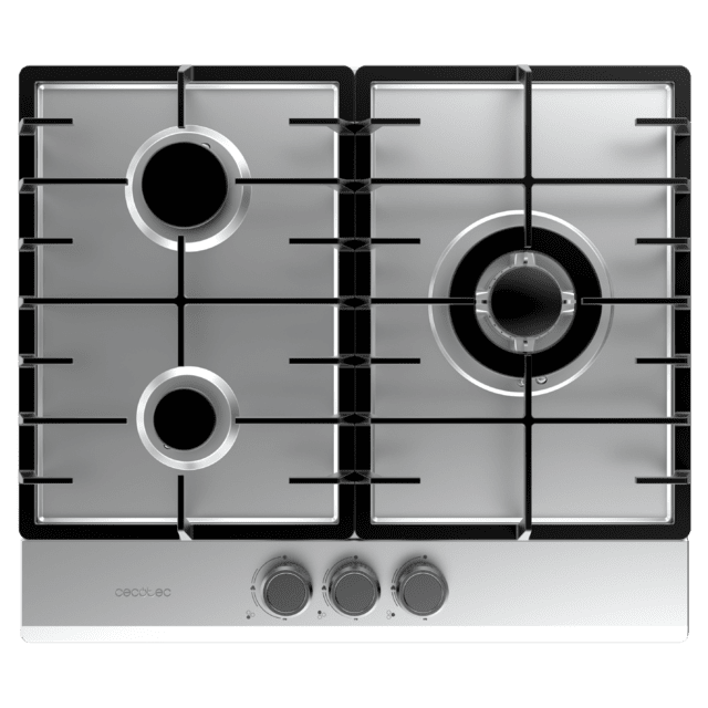 Cecotec Bolero Squad G 3200F Inox Placa de gas 3 fuegos acabado en acero inoxidable parrillas completas de hierro fundido potencia de 6 25kW quemador WOK triple corona encendido eléctrico sistema de seguridad de las válvulas p Liquidación