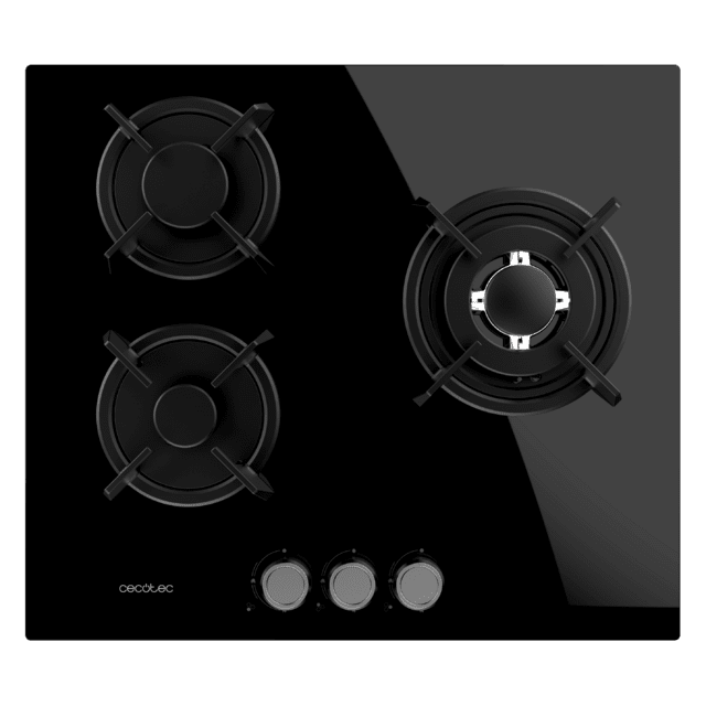 Cecotec Bolero Squad G 3200S Glass Black Placa de gas 3 fuegos acabado en cristal negro parrillas individuales de hierro fundido potencia de 6 25kW quemador WOK triple corona encendido eléctrico sistema de seguridad de las vál Envío internacional gratuito