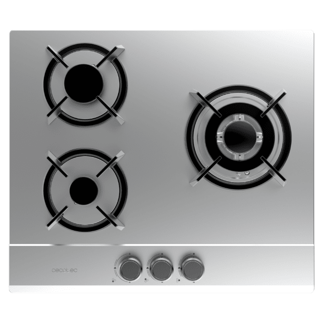 Cecotec Bolero Squad G 3200S Inox Placa de gas 3 fuegos acabado en acero inoxidable parrillas individuales de hierro fundido potencia de 6 25kW quemador WOK triple corona encendido eléctrico sistema de seguridad de las válvula Tienda de fábrica