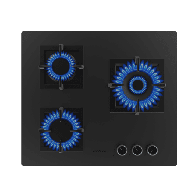 Cecotec Bolero Squad G 3800S Eternal Nano Glass Placa de gas 3 fuegos acabado en cristal negro mate parrillas individuales de hierro fundido potencia de 10 35kW quemador Eternal encendido eléctrico sistema de seguridad de las v Limitado a 3 días