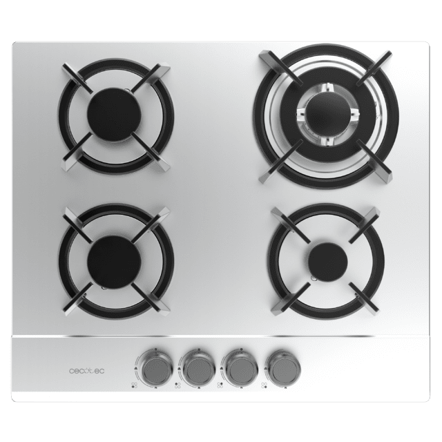 Cecotec Bolero Squad G 4200S Inox Placa de gas 4 fuegos acabado en acero inoxidable parrillas individuales de hierro fundido potencia de 8kW quemador WOK triple corona encendido eléctrico sistema de seguridad de las válvulas p Libre de impuestos