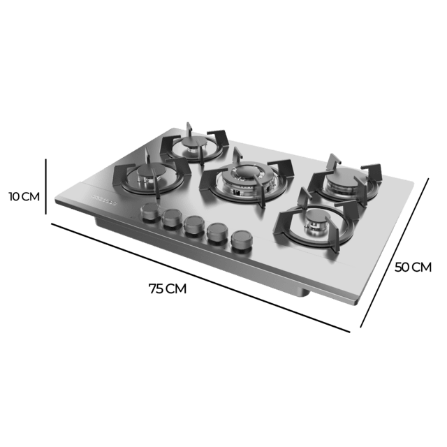 Cecotec Bolero Squad G 5200S Inox Placa de gas 5 fuegos acabado en acero inoxidable parrillas individuales de hierro fundido potencia de 11kW quemador WOK triple corona encendido eléctrico sistema de seguridad de las válvulas Descuento por venta flash