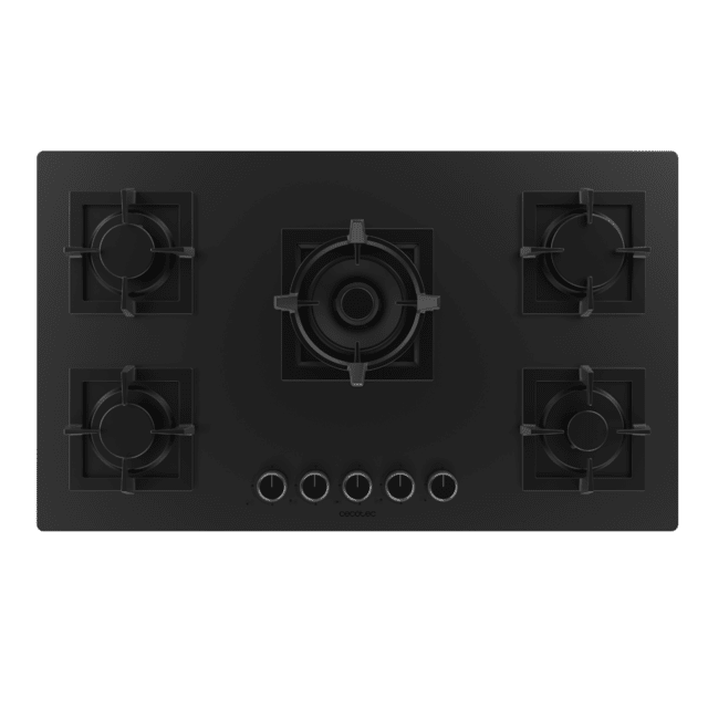 Cecotec Bolero Squad G 5800S Eternal Nano Glass Placa de gas 5 fuegos acabado en cristal negro mate parrillas individuales de hierro fundido potencia de 13 1kW quemador eternal con soporte WOK encendido eléctrico sistema de seg Ofertas de temporada
