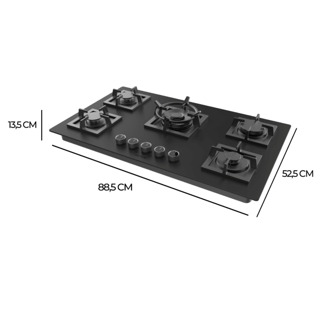 Cecotec Bolero Squad G 5800S Eternal Nano Glass Placa de gas 5 fuegos acabado en cristal negro mate parrillas individuales de hierro fundido potencia de 13 1kW quemador eternal con soporte WOK encendido eléctrico sistema de seg Ofertas de temporada