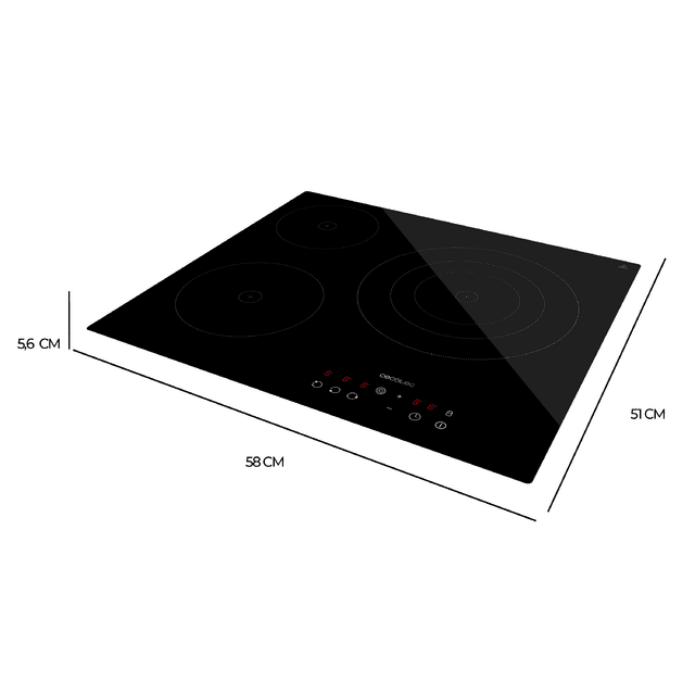 Cecotec Bolero Squad V 3001 Placas de vitrocerámica de 3 fuegos 9 niveles potencia máx. 5700 W y touch control. Vitroceramica  Rebajas baratas
