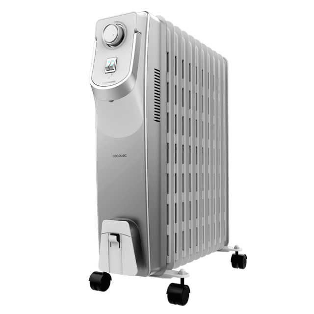 Cecotec ReadyWarm 11000 Space 360 Radiador de aceite de 11 módulos 2500 W y tecnología 360º con 3 niveles de potencia cobertura de 28 m² recogecables control sencillo asa ruedas y doble sistema de seguridad. Radiador de acei