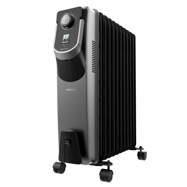 Cecotec ReadyWarm 11000 Space 360 Black Radiador de aceite de 11 módulos 2500 W y tecnología 360º con 3 niveles de potencia cobertura de 28 m² recogecables control sencillo asa ruedas y doble sistema de seguridad. Radiador d