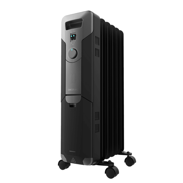 Cecotec Ready Warm 5000 Space Black Radiador de aceite de 5 módulos y 1000 W con 3 niveles de potencia cobertura de 12 m² recogecables control sencillo asa ruedas y doble sistema de seguridad. Radiador de aceite Últimos 2 días