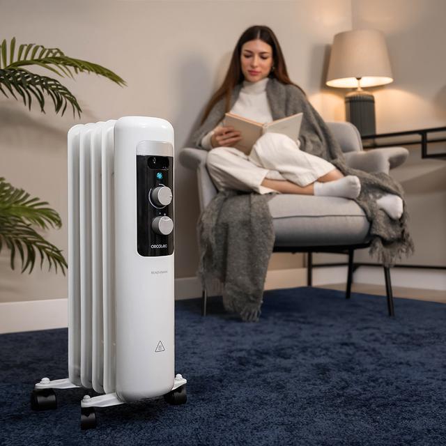 Cecotec ReadyWarm 550 Space White. Radiador Eléctrico de Aceite con 5 Módulos Bajo Consumo 1000 W 3 Niveles de potencia Sistema de Seguridad Ruedas 12 m2 Radiador Eléctrico Precio de fábrica