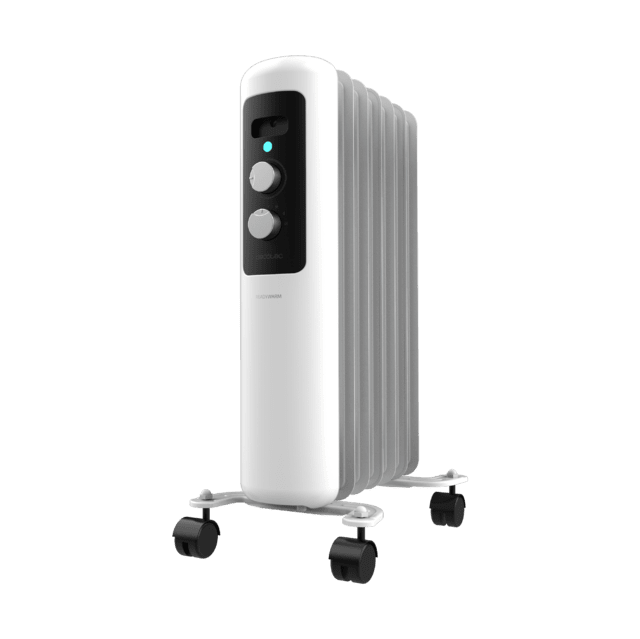 Cecotec ReadyWarm 750 Space White. Radiador Eléctrico de Aceite con 7 Módulos Bajo Consumo 1500 W 3 Niveles de potencia Sistema de Seguridad Ruedas 15 m2 Radiador Eléctrico de Aceite 