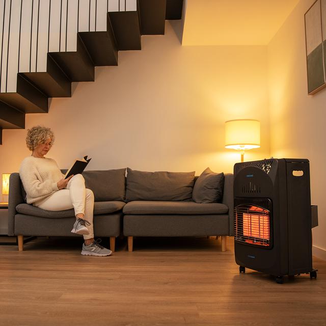 Cecotec Ready Warm 4000 Slim Fold Estufa de gas con una potencia de hasta 4 2 kW triple sistema de seguridad y bombona de gas con 15 kg de capacidad. Estufa de gas   Rebajas de fábrica