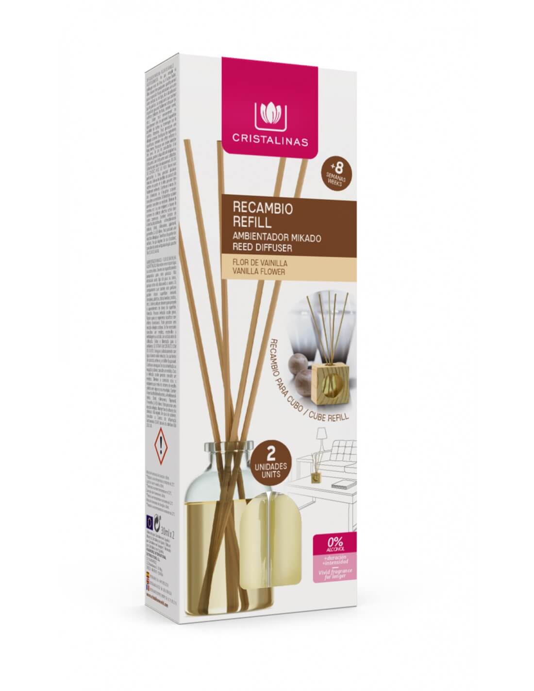 Cristalinas Recambio Mikado Cubo de Madera 2x30ml