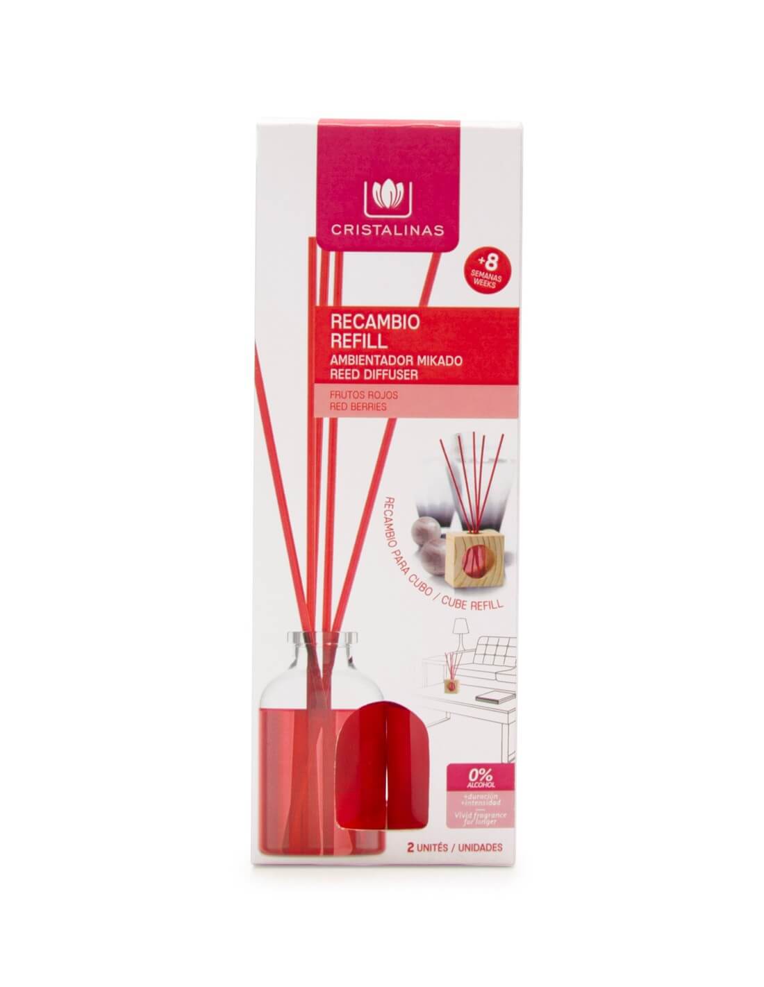 Cristalinas Recambio Mikado Cubo de Madera 2x30ml Grandes ahorros