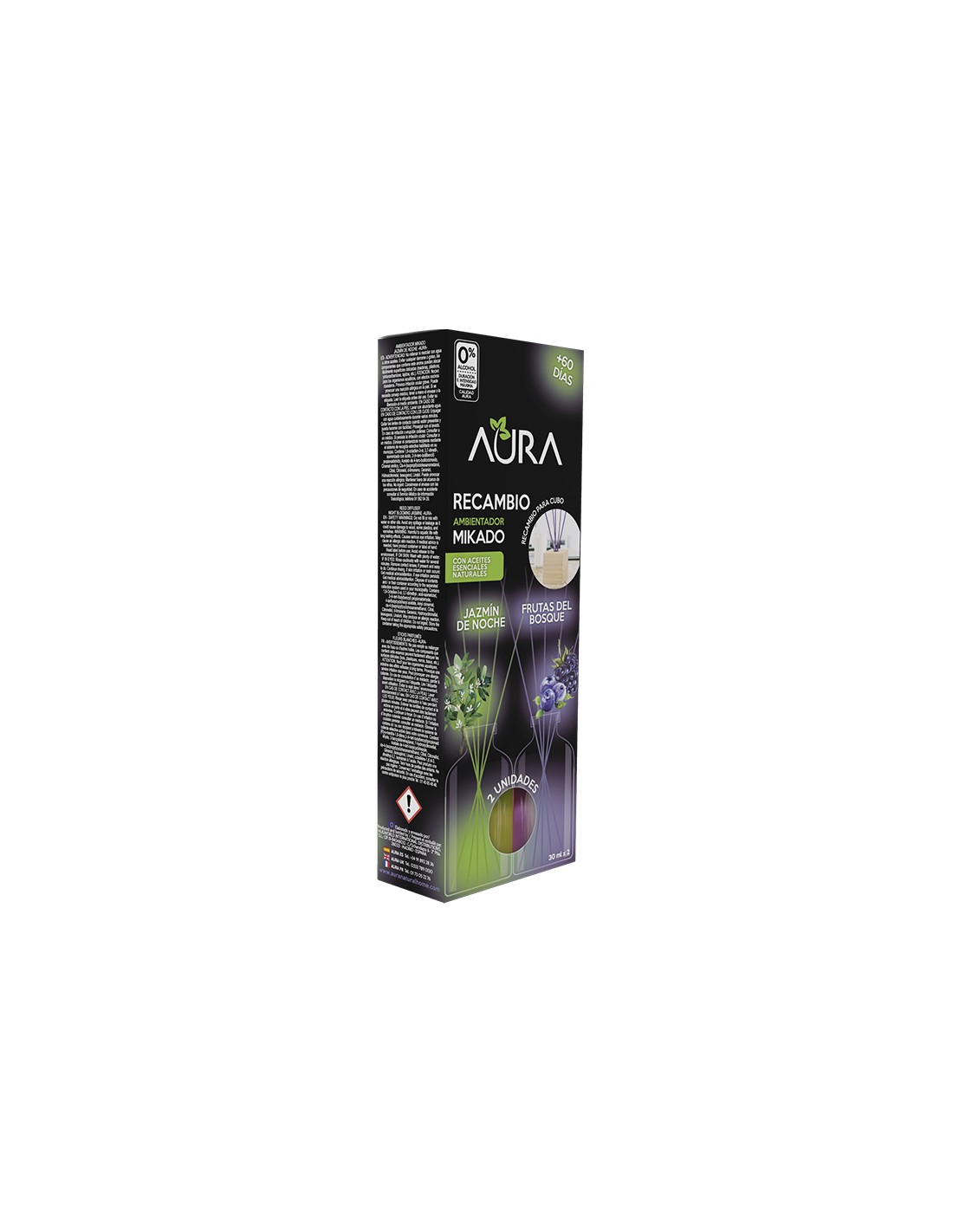 Cristalinas Recambio Mikado Cubo de Madera 2x30ml Aura