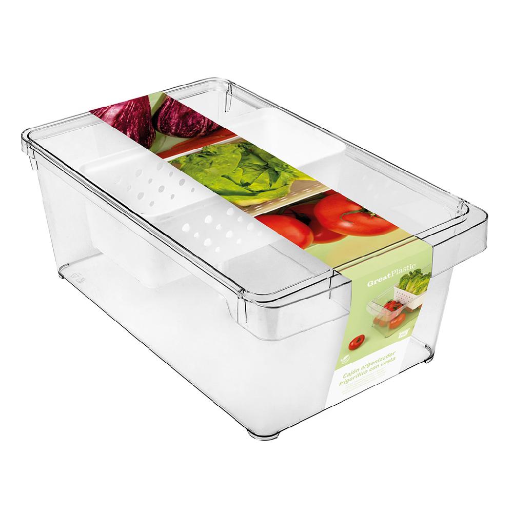Great plastic Cajon Organizador Frigo con Cesta Precio de fábrica