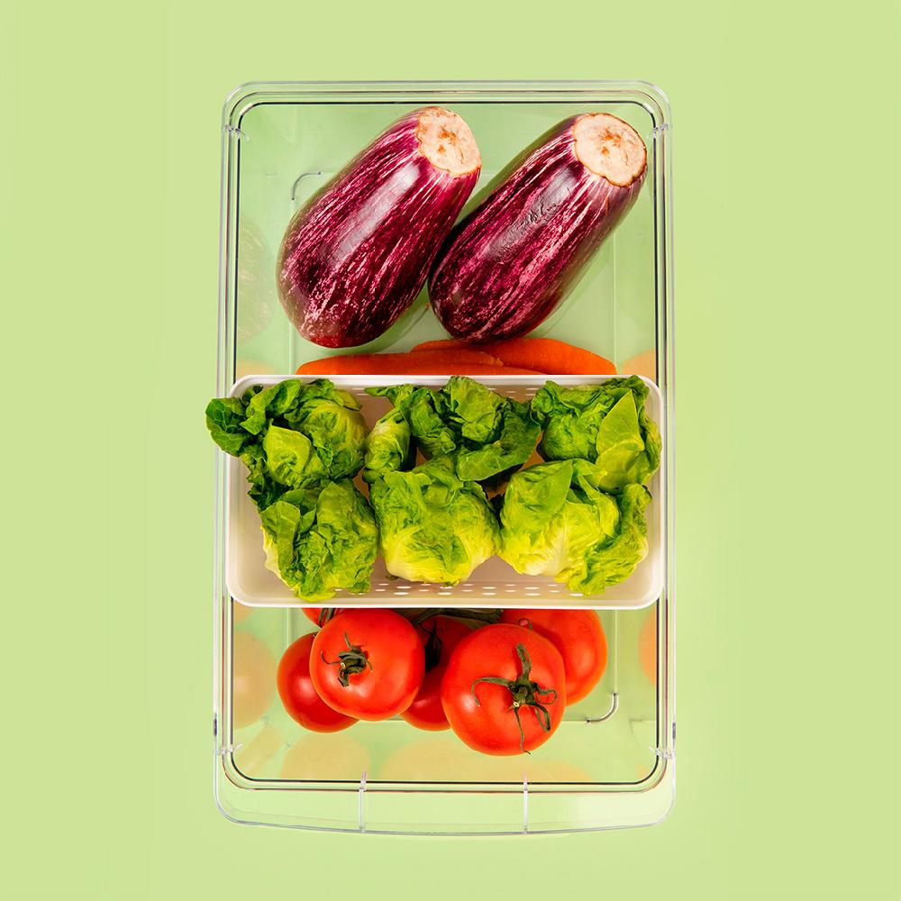 Great plastic Cajon Organizador Frigo con Cesta Precio de fábrica