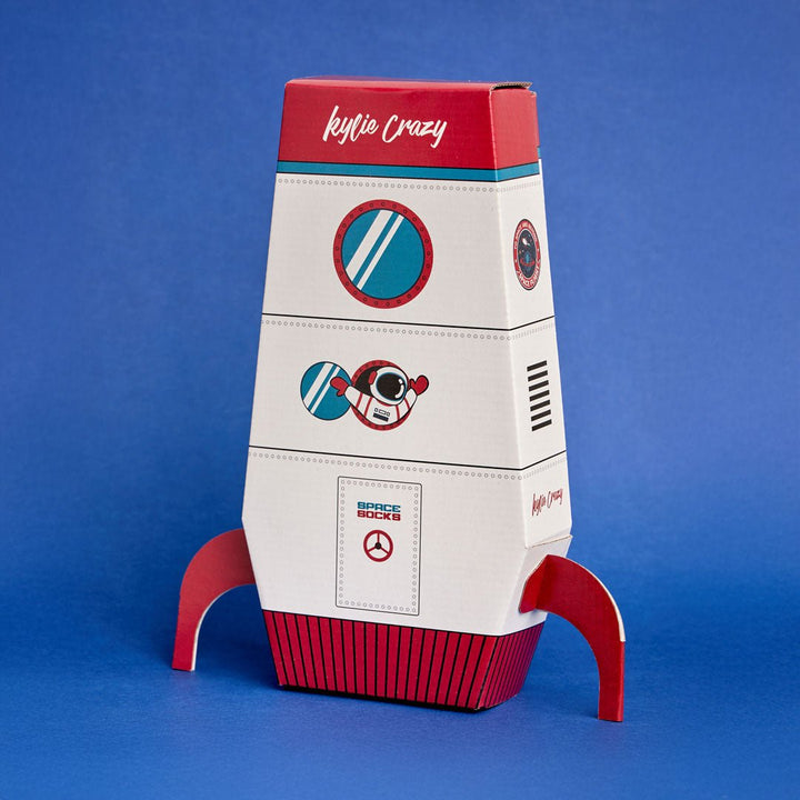 kylie crazy Original pack regalo con 4 pares diferentes de calcetines + caja de COHETE (ASTRONAUTAS)