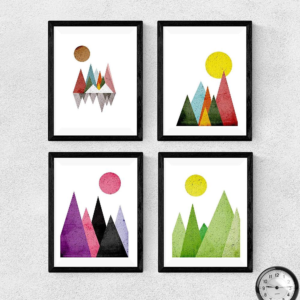 nacnic Set de 4 Láminas de Montañas Geométricas en Tonos Violetas y Verdes Estilo Nórdico Rebajas de fábrica