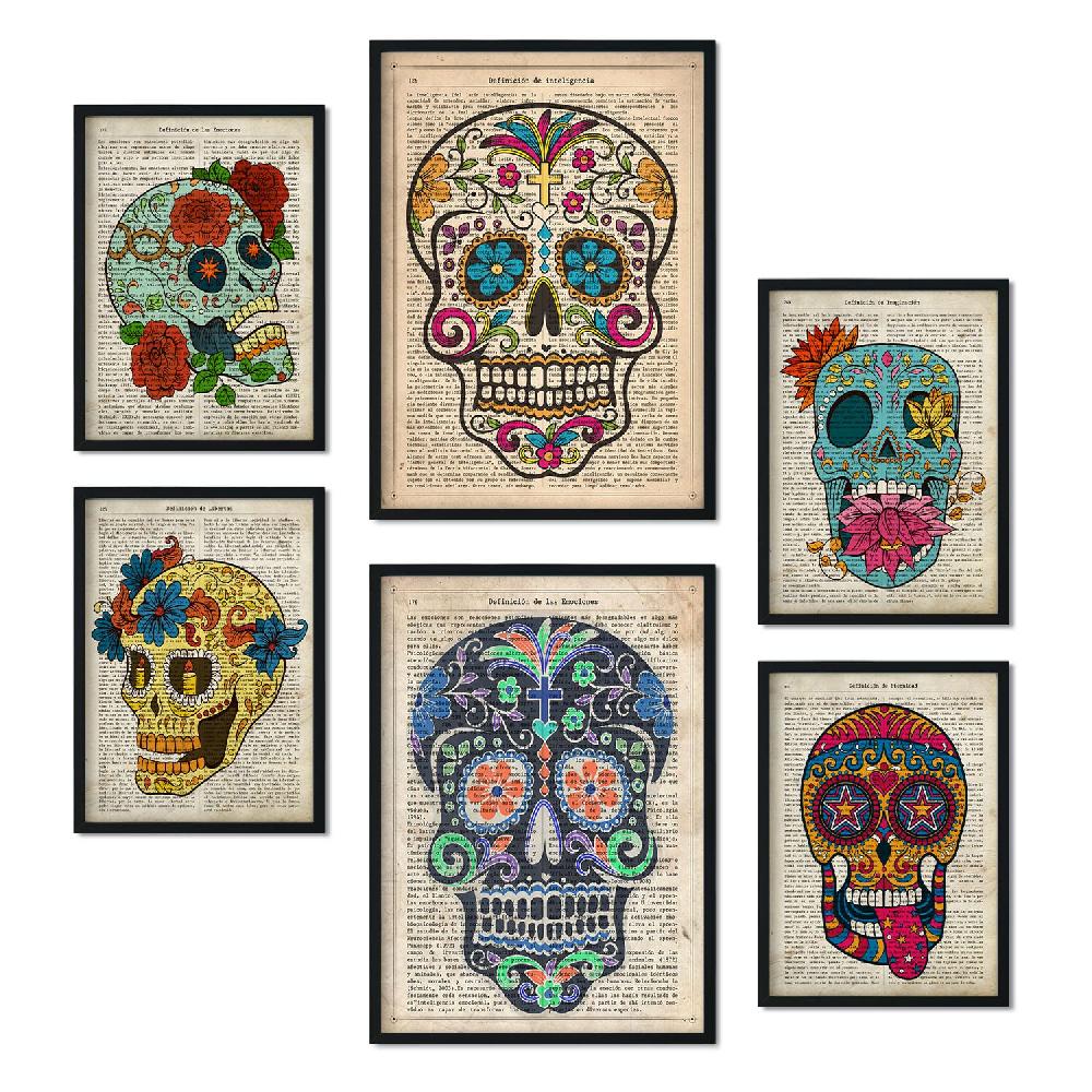 nacnic Set de 6 láminas de Calaveras vintage estilo collage 2025