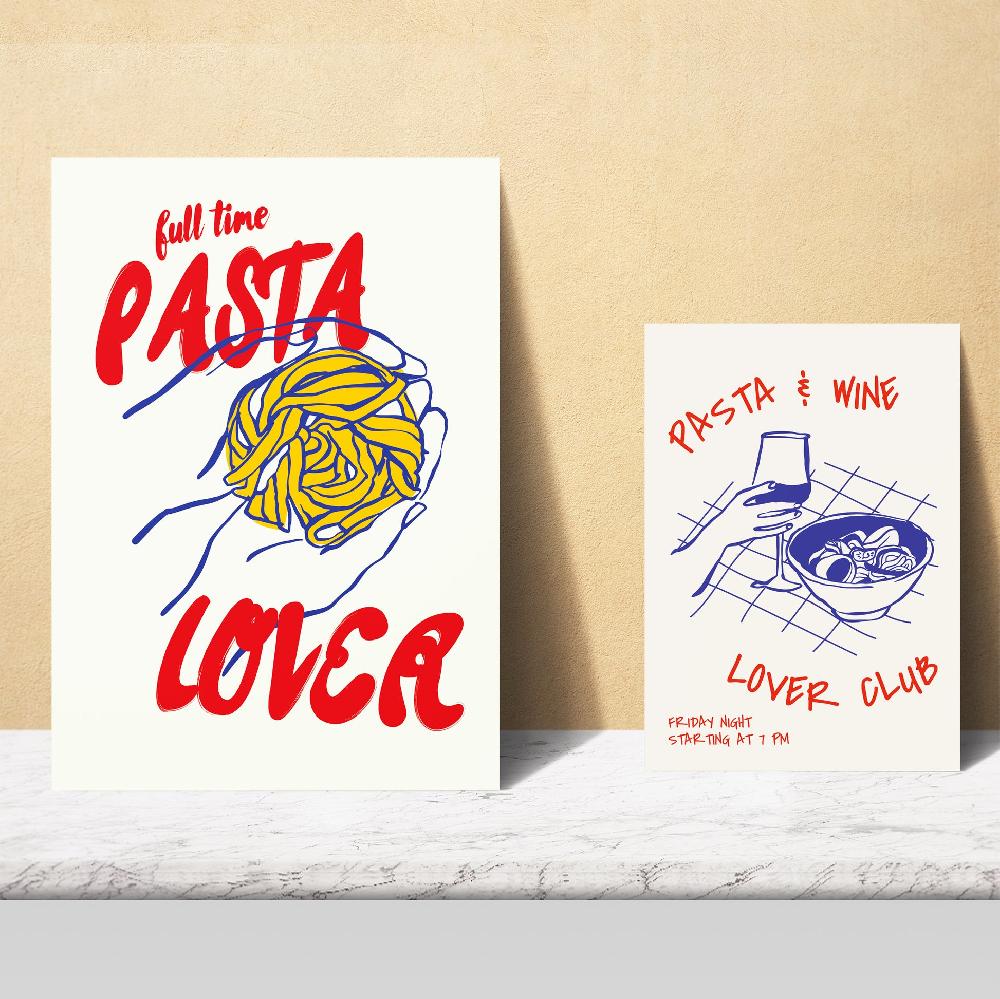 nacnic Ilustraciones de alimentos y comida estilo pop art tomate pasta y pizza Oferta especial