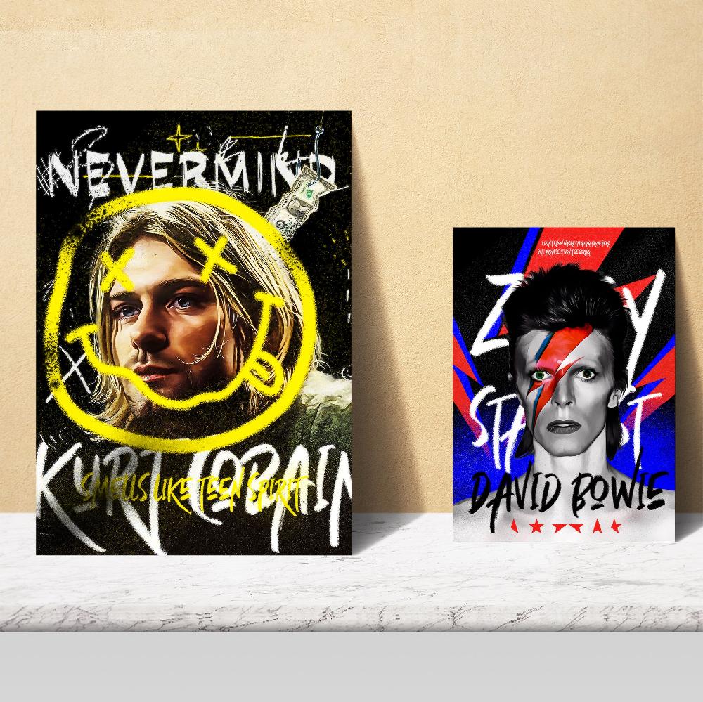 nacnic Lámina Iconos Nirvana Bowie Mercury Warhol y Basquiat Grafiti COMPRAR AHORA