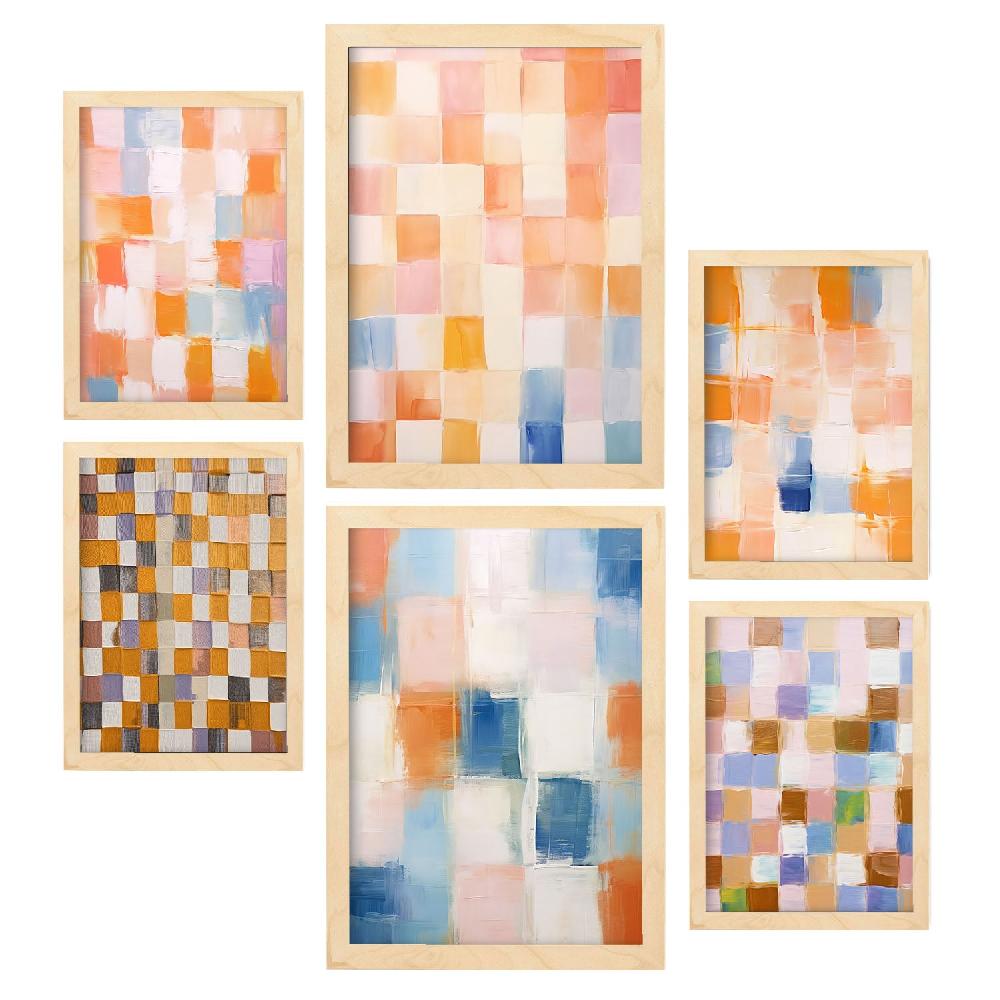 nacnic Nacnic Set de 6 Posters Mosaico Naranja y Azul 2 para Sala de Estar y Dormitorio Tienda