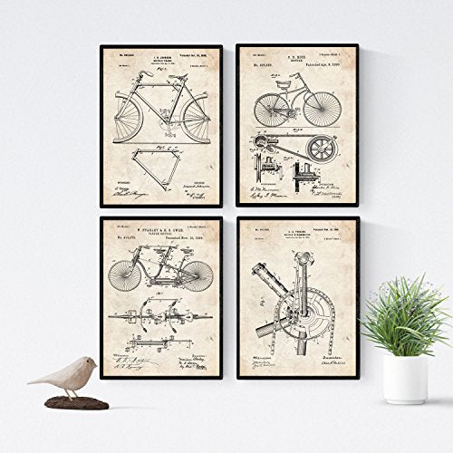 nacnic Pack Vintage de 4 Láminas de Patentes de Bicicletas Antiguas