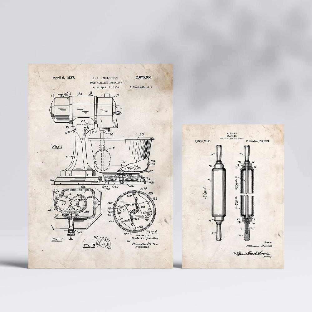 nacnic Set de 6 láminas de patentes de herramientas de cocina retro Descuento