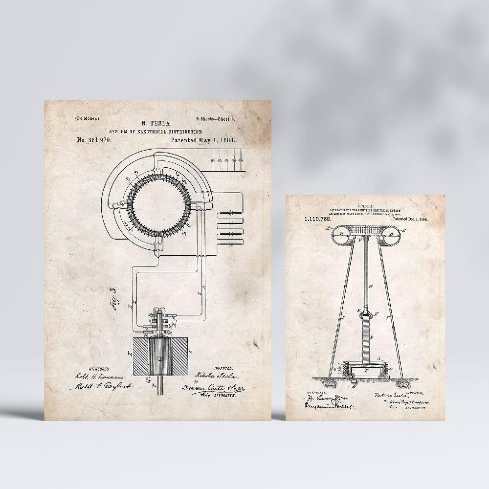 nacnic Set de 6 láminas de patentes de Electricidad 2 con dibujos retro de inventos antiguos Tienda