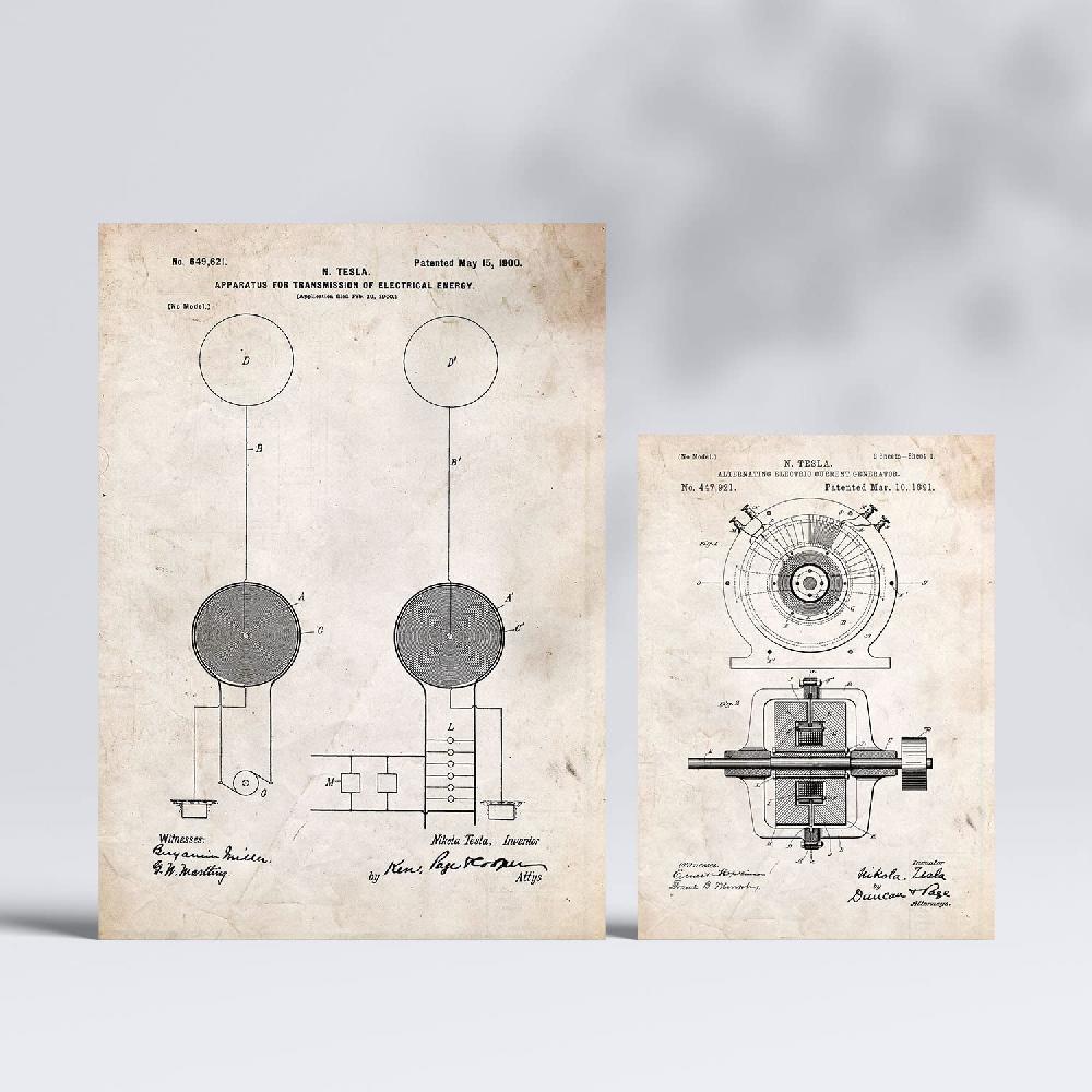 nacnic Set de 6 láminas de patentes de Electricidad 1 con dibujos retro de inventos antiguos Tienda