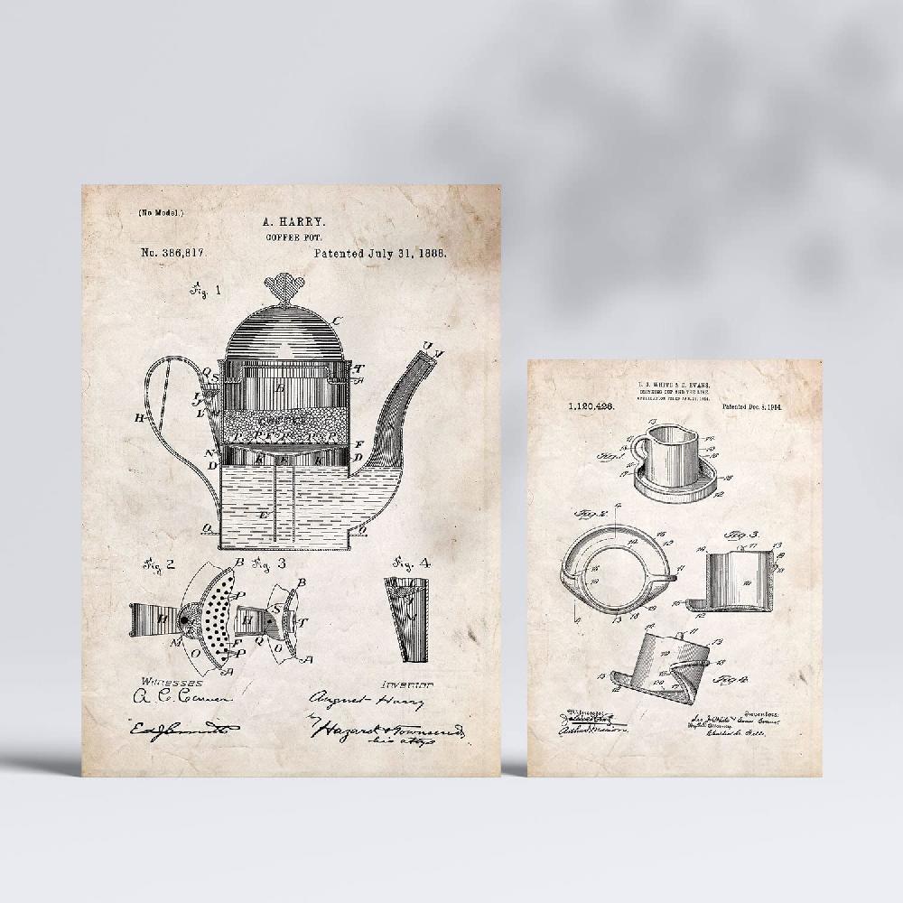 nacnic Set de 6 láminas de patentes de Cafetera retro Rebajas online