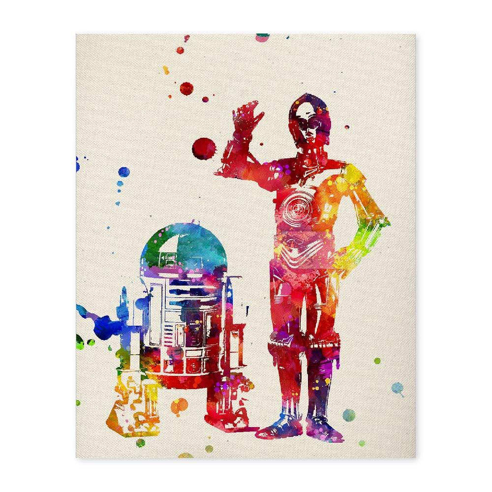 nacnic Lámina de R2D2 y C3PO en estilo acuarela