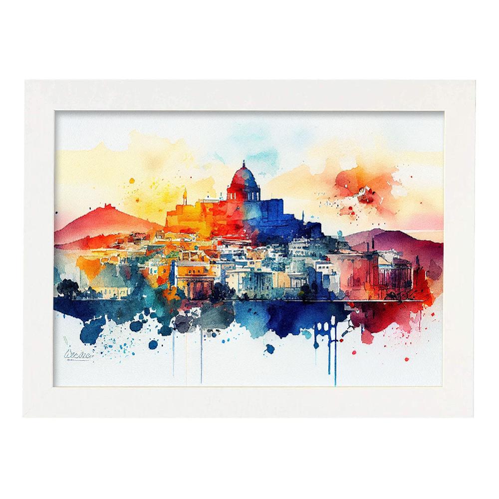 nacnic Lámina acuarela skyline de Atenas Nacnic Descuentos del mes