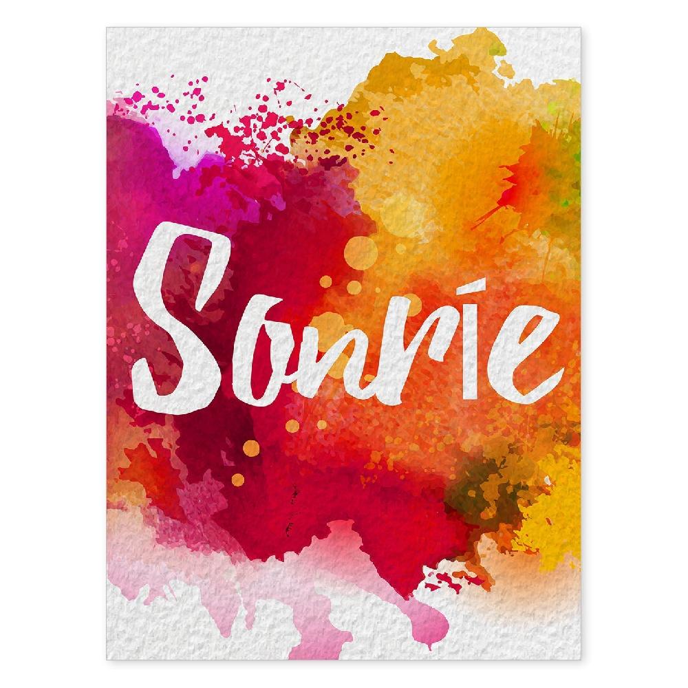 nacnic Lámina de Palabra Sonrie Colorida y Acuarela