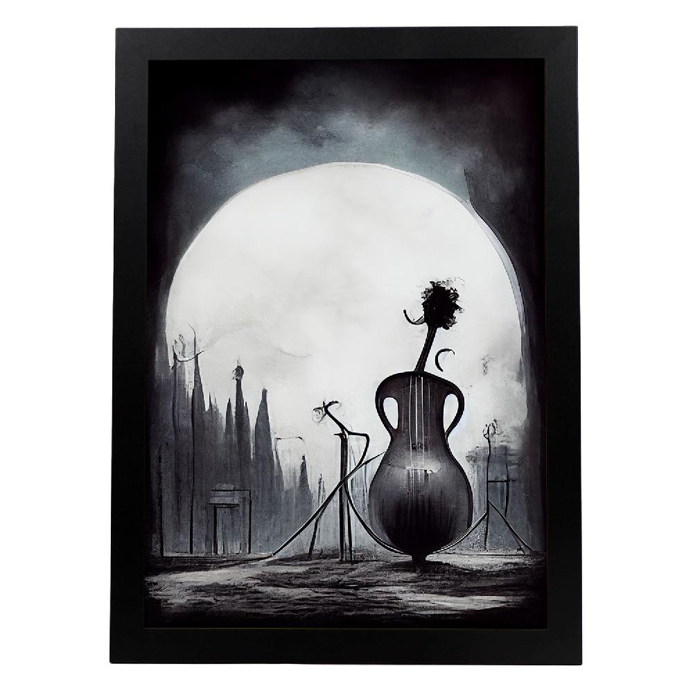 nacnic Lámina Nacnic Estilo T. Burton de Violonchelo Racional en Arte Gótico y Oscuro para Decoración de Interiores