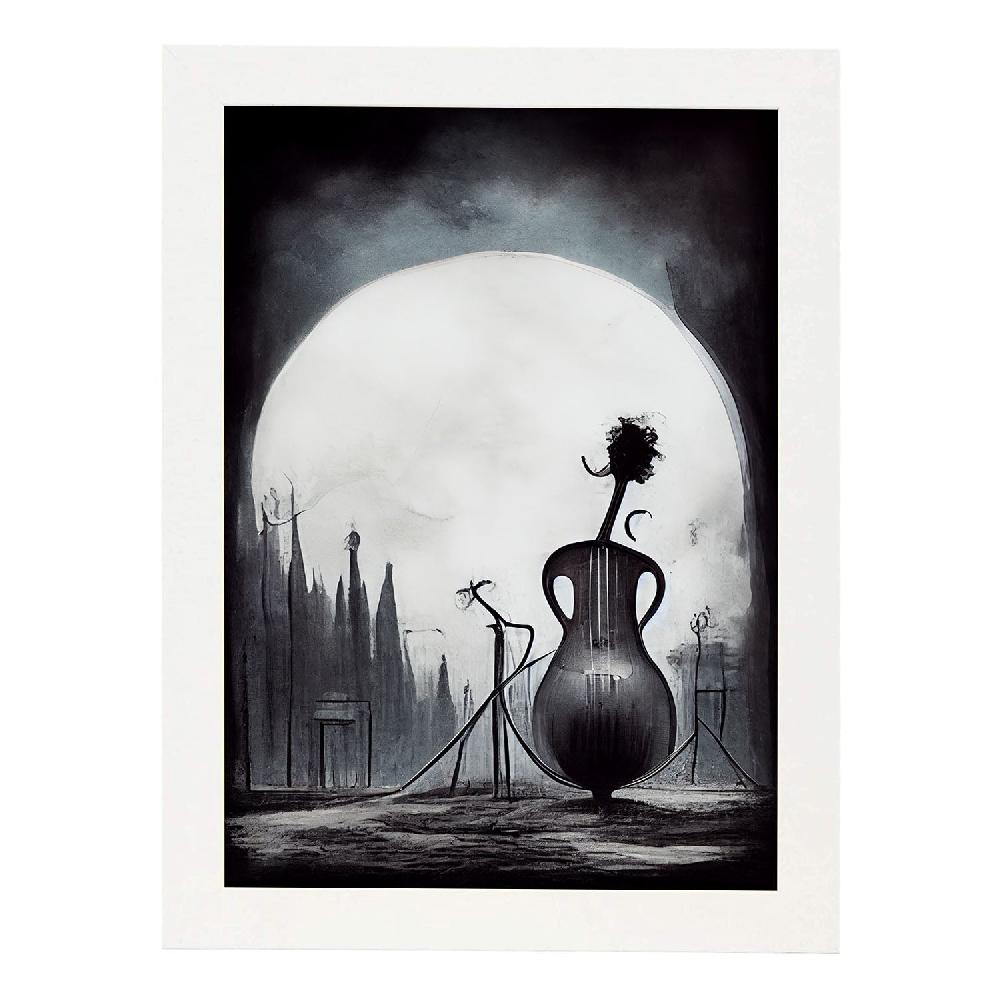 nacnic Lámina Nacnic Estilo T. Burton de Violonchelo Racional en Arte Gótico y Oscuro para Decoración de Interiores Solo queda un día