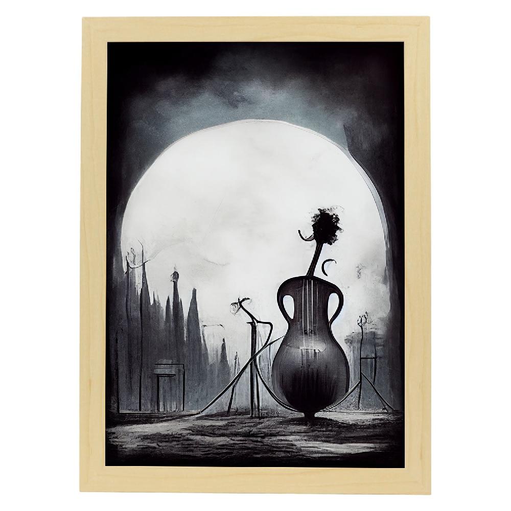nacnic Lámina Nacnic Estilo T. Burton de Violonchelo Racional en Arte Gótico y Oscuro para Decoración de Interiores Solo queda un día