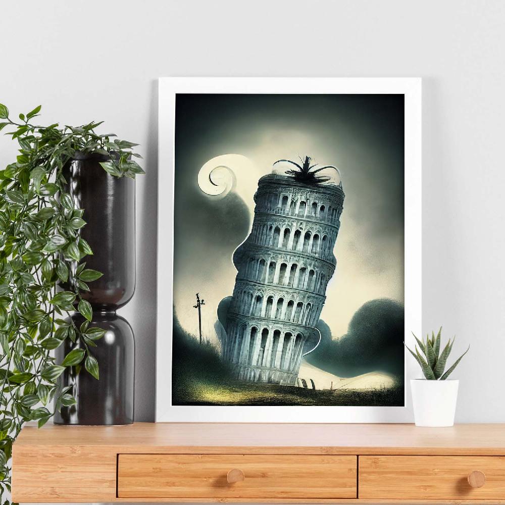 nacnic Lámina Nacnic Torre de Pisa al estilo T. Burton en Arte Gótico y Oscuro Liquidación