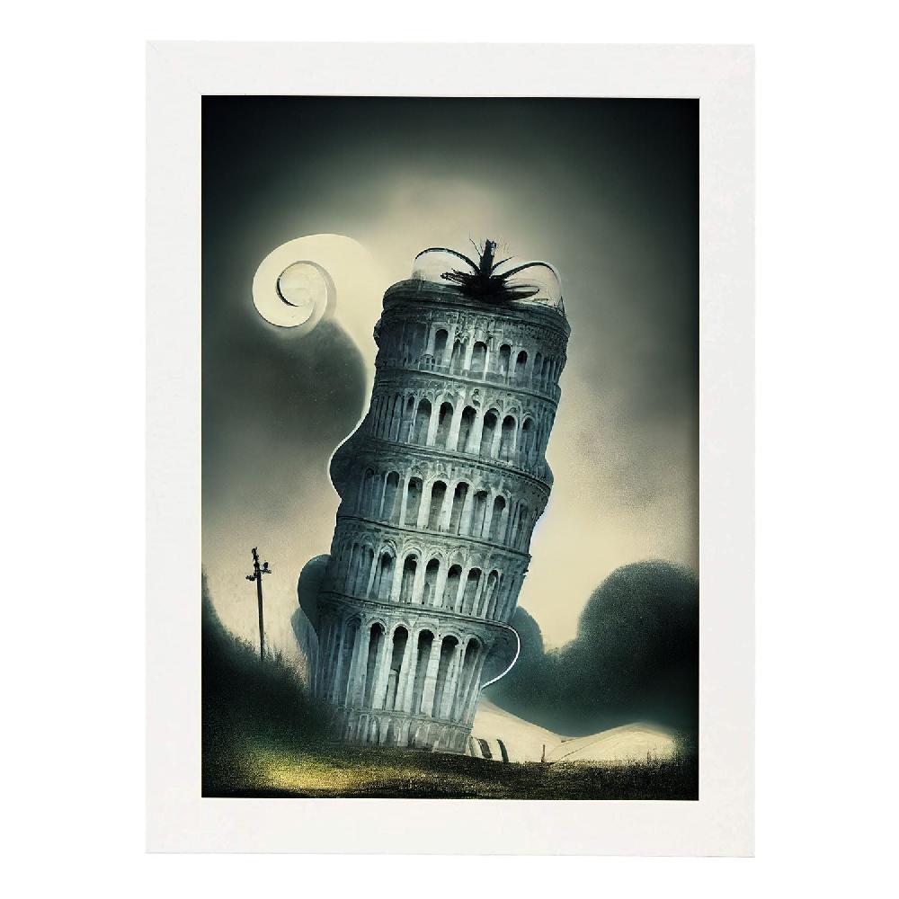 nacnic Lámina Nacnic Torre de Pisa al estilo T. Burton en Arte Gótico y Oscuro Liquidación