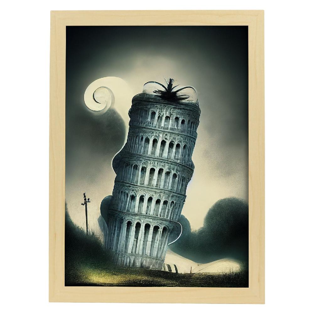 nacnic Lámina Nacnic Torre de Pisa al estilo T. Burton en Arte Gótico y Oscuro Liquidación