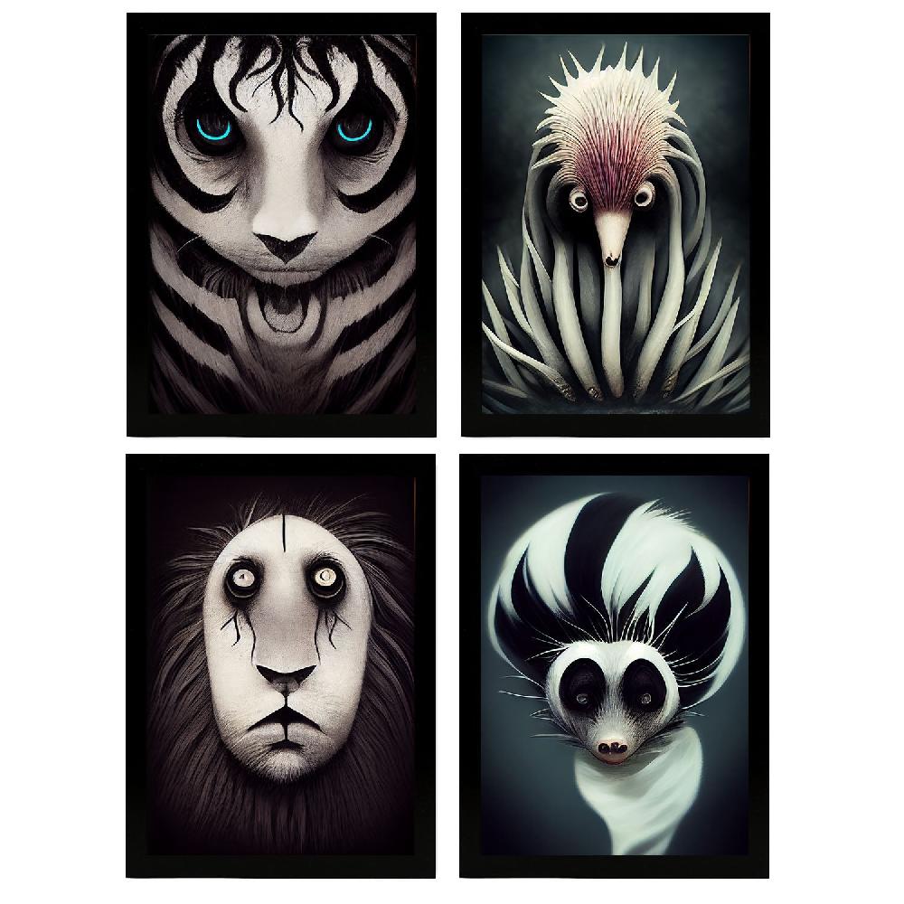 nacnic Conjunto de Láminas de Animales al Estilo Burton para Diseño de Interiores y Decoración Goth