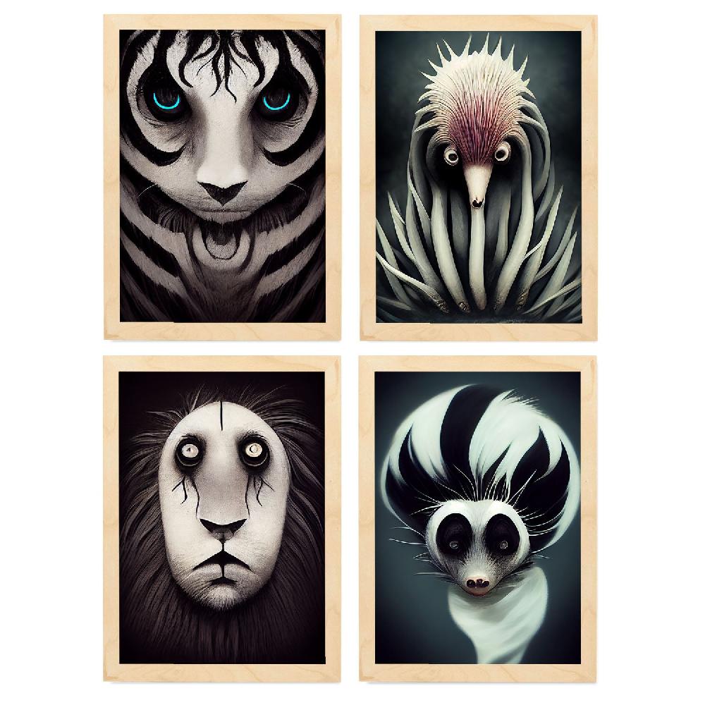 nacnic Conjunto de Láminas de Animales al Estilo Burton para Diseño de Interiores y Decoración Goth Limitado a 3 días