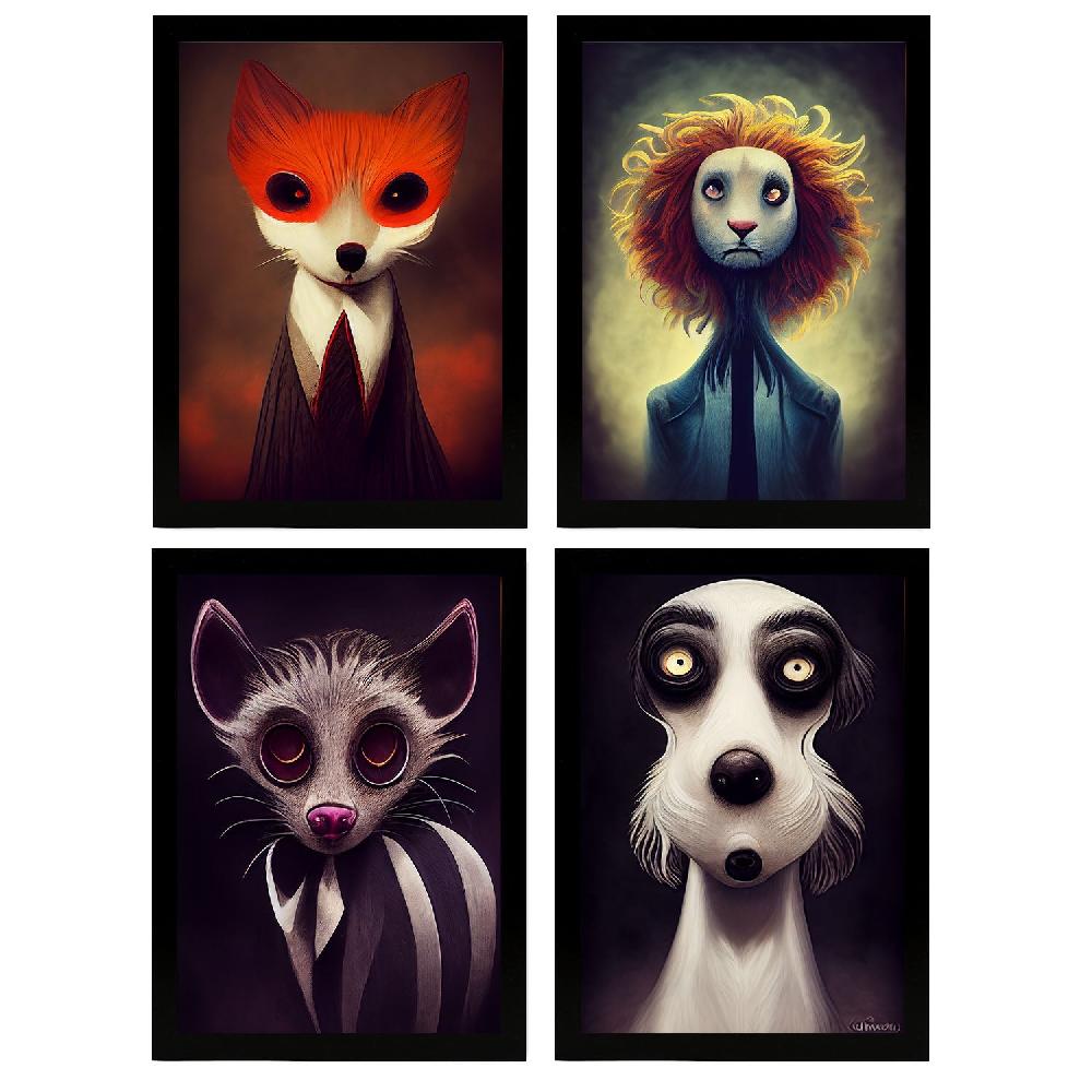 nacnic Ilustraciones y Láminas de Animales estilo Burton para Decoración Interior