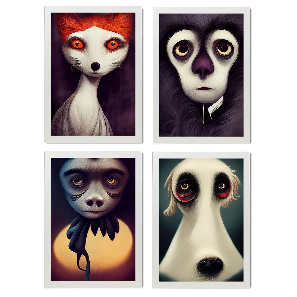 nacnic Ilustraciones y Laminas de Animales Estilo Burton para Diseño y Decoración de Interiores Colección Set de 6 Última moda