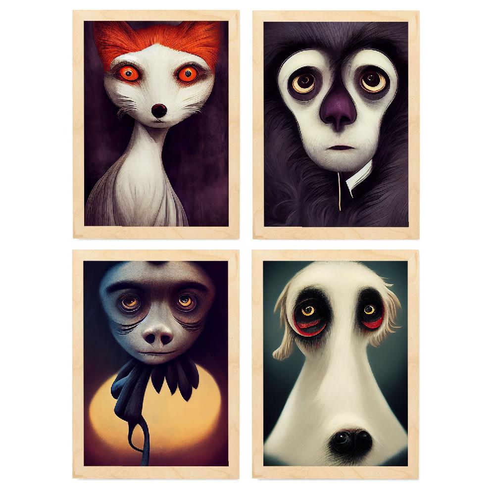 nacnic Ilustraciones y Laminas de Animales Estilo Burton para Diseño y Decoración de Interiores Colección Set de 6 Última moda