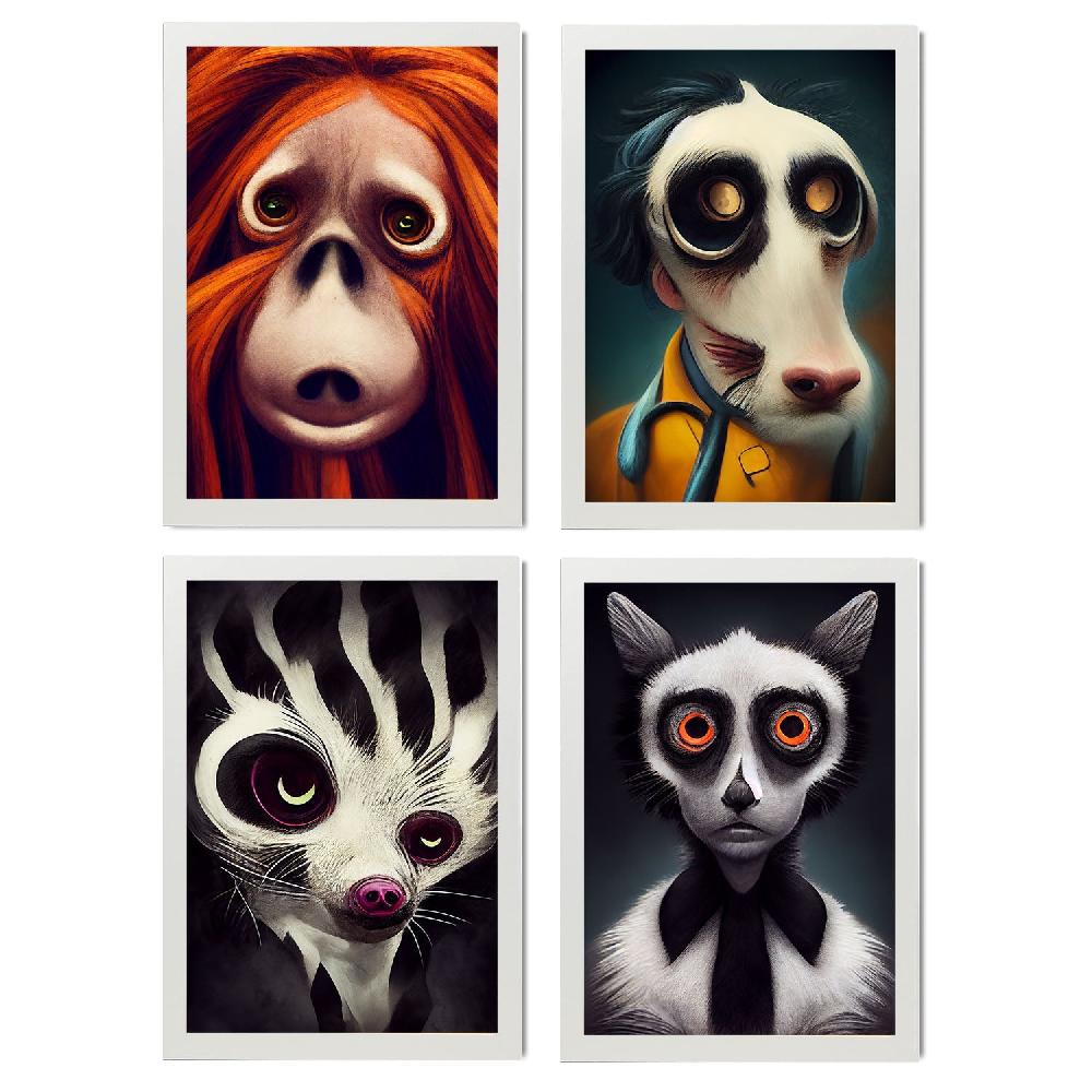 nacnic Láminas de Animales Estilo Burton para Diseño de Interiores y Decoración Colección Set 4 Ofertas de temporada