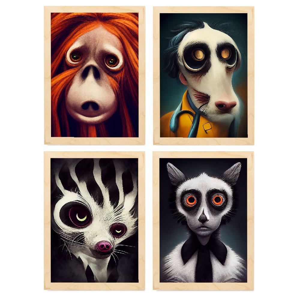 nacnic Láminas de Animales Estilo Burton para Diseño de Interiores y Decoración Colección Set 4 Ofertas de temporada