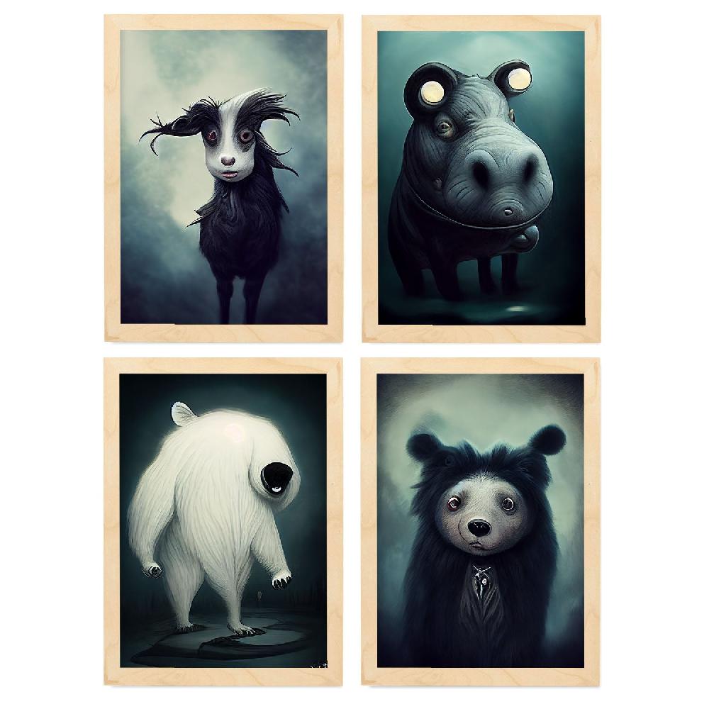 nacnic Láminas de Animales al estilo Burton para Diseño de Interiores y Decoración Colección Set 3 Grandes ahorros