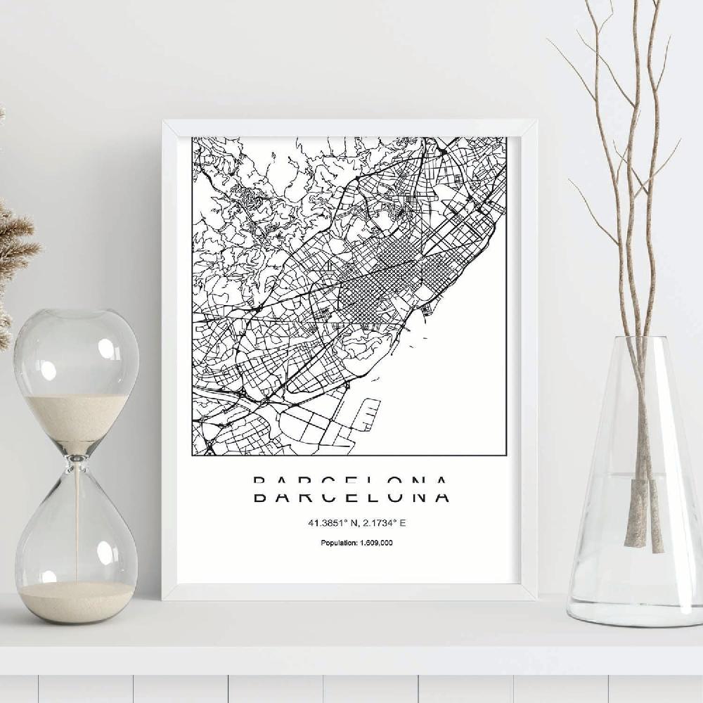 nacnic Lámina estilo nórdico del mapa de Barcelona en blanco y negro En oferta