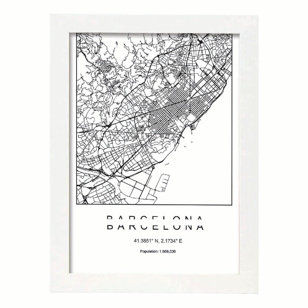 nacnic Lámina estilo nórdico del mapa de Barcelona en blanco y negro En oferta